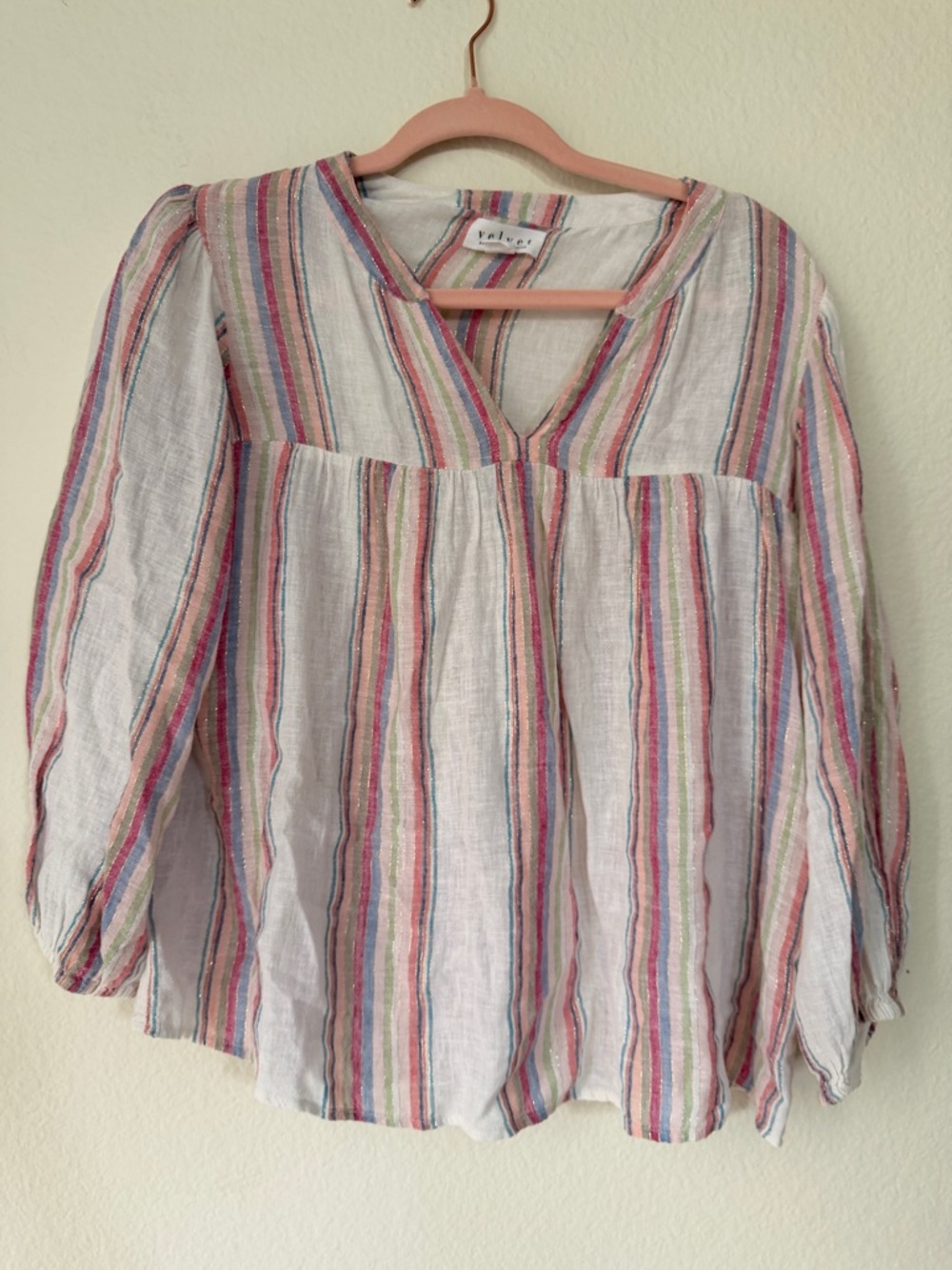 Velvet by Graham and Spencer Linen Blend Cottagecore Coastal Boho Peasant Top S